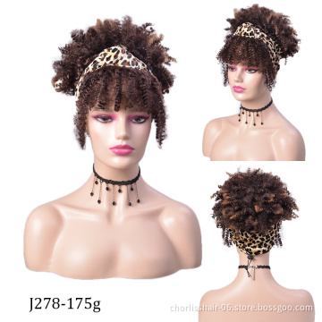 Wholesale High Quality Ombre Short Turban Headband Wigs Synthetic Kinky Curly Wigs With Easy Attached Headband For Black Women